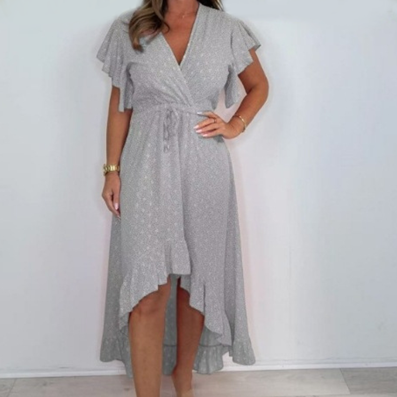 Women's Resort Style V-Neck Polka Dot Ruffle Sleeve Dress