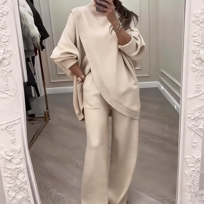 🔥Ensemble 2 pièces femme👚Pull asymétrique + pantalon large (livraison gratuite)