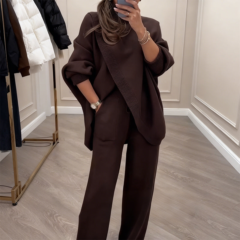 🔥Ensemble 2 pièces femme👚Pull asymétrique + pantalon large (livraison gratuite)