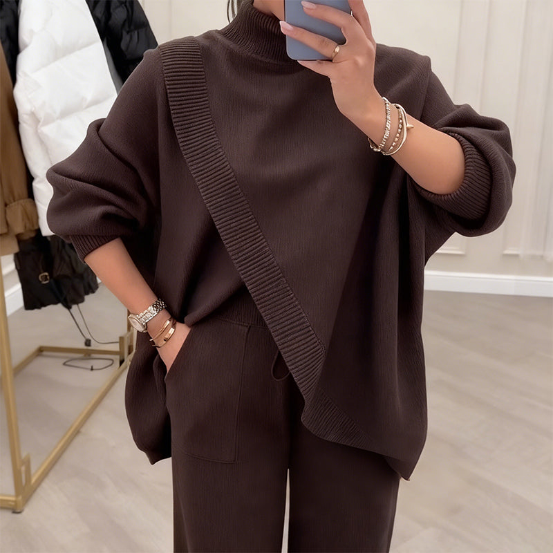 🔥Ensemble 2 pièces femme👚Pull asymétrique + pantalon large (livraison gratuite)