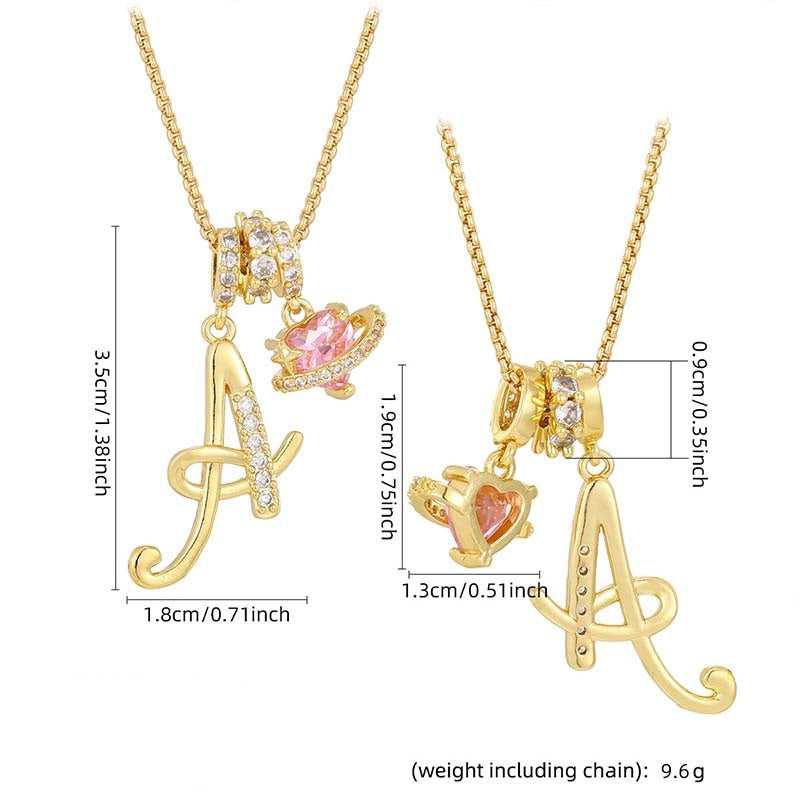 Initial Letter Necklace with Pink Heart Charm