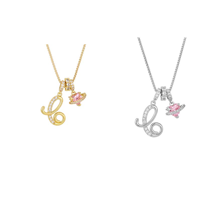 Initial Letter Necklace with Pink Heart Charm