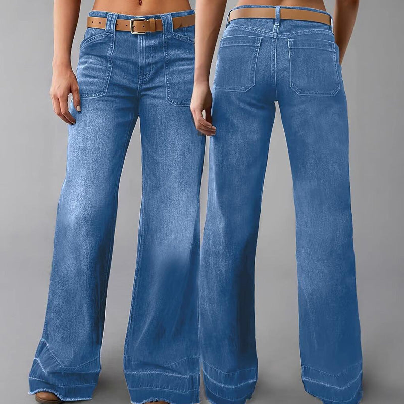 📢📢60 %  DE RÉDUCTION !! ⏰Jean évasé rétro pour femme avec poches